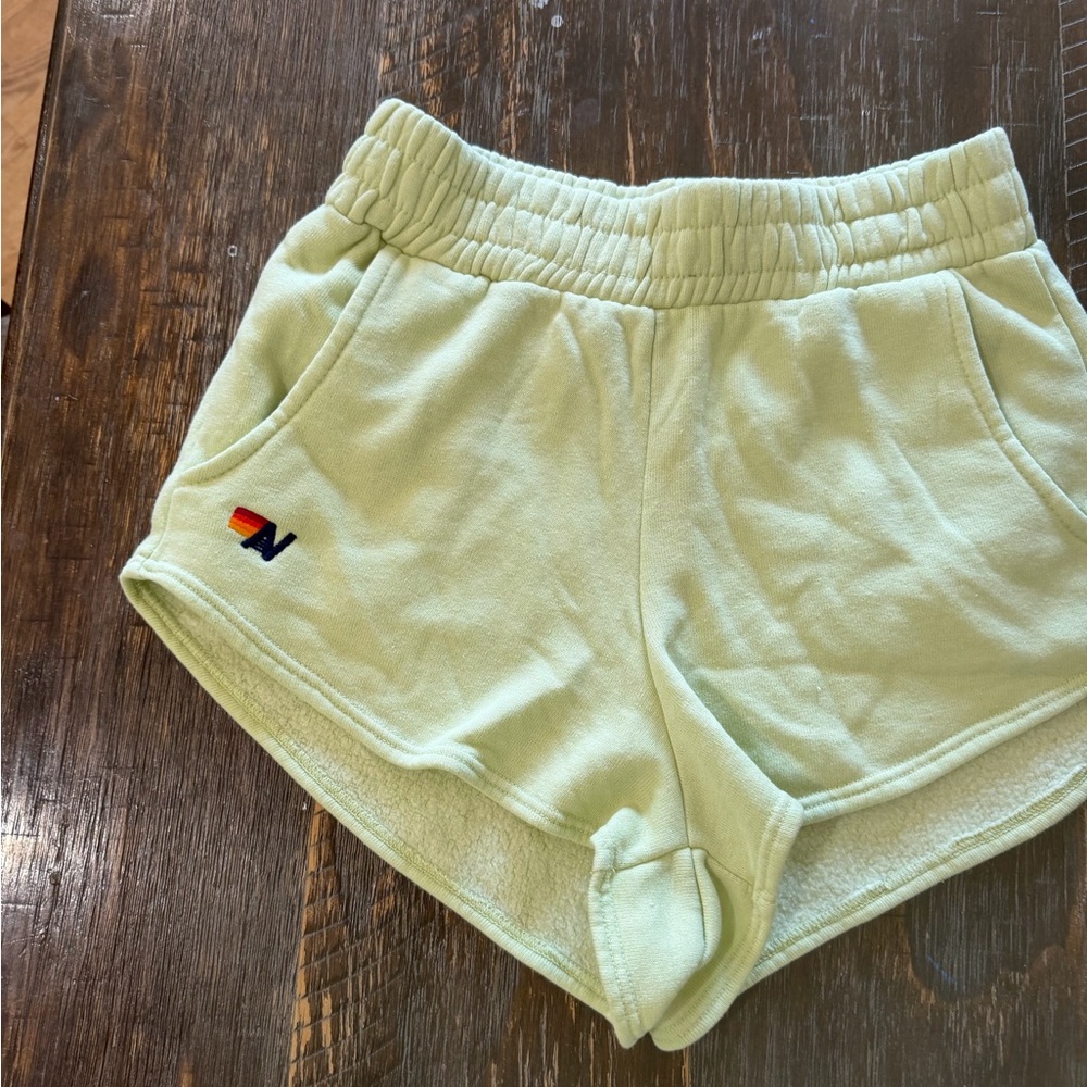 Light Green Plush Lounge Shorts with Embroidered Logo